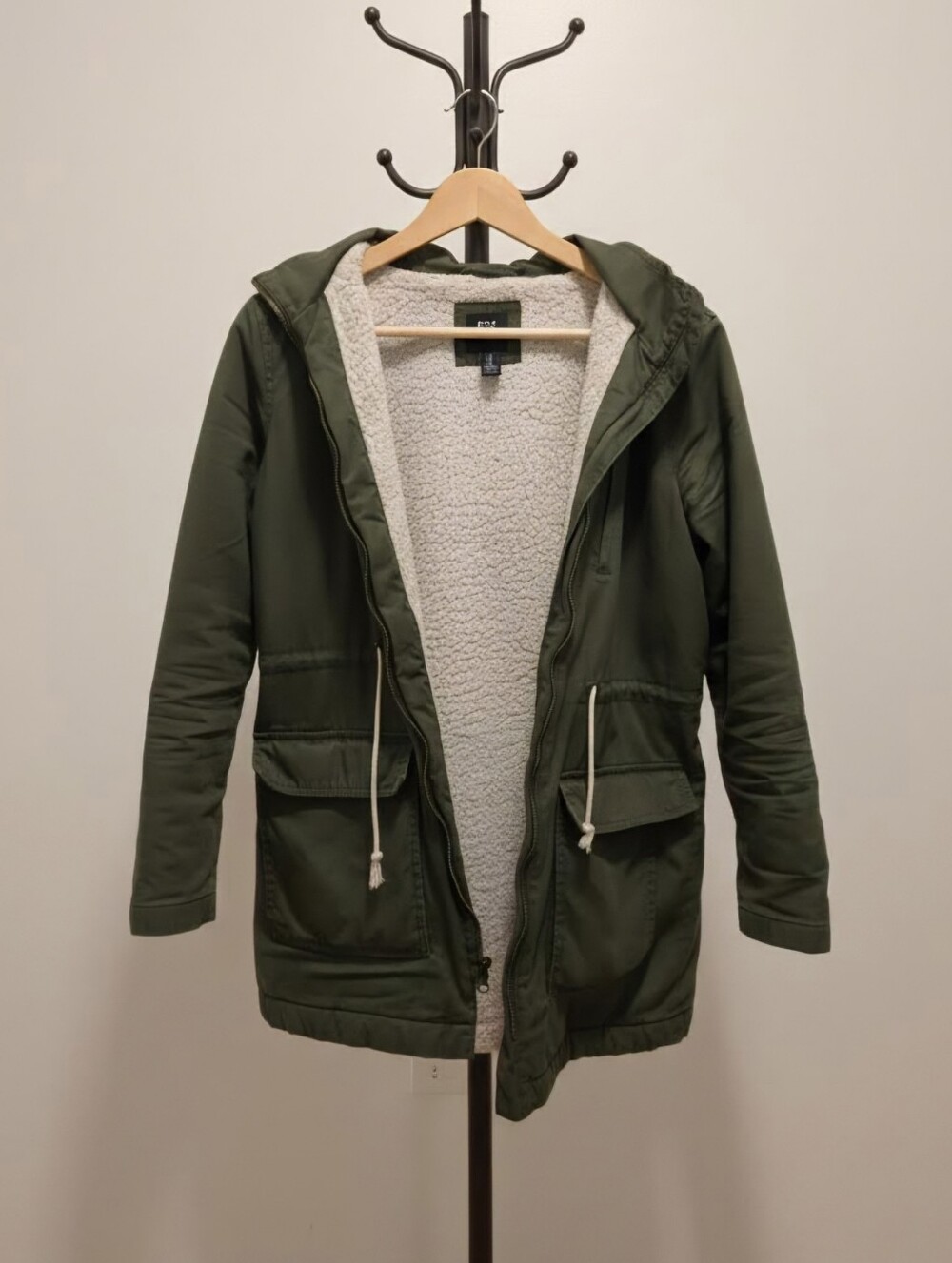 🟡GAP Olive Green Sherpa-Lined Hooded Utility Jacket